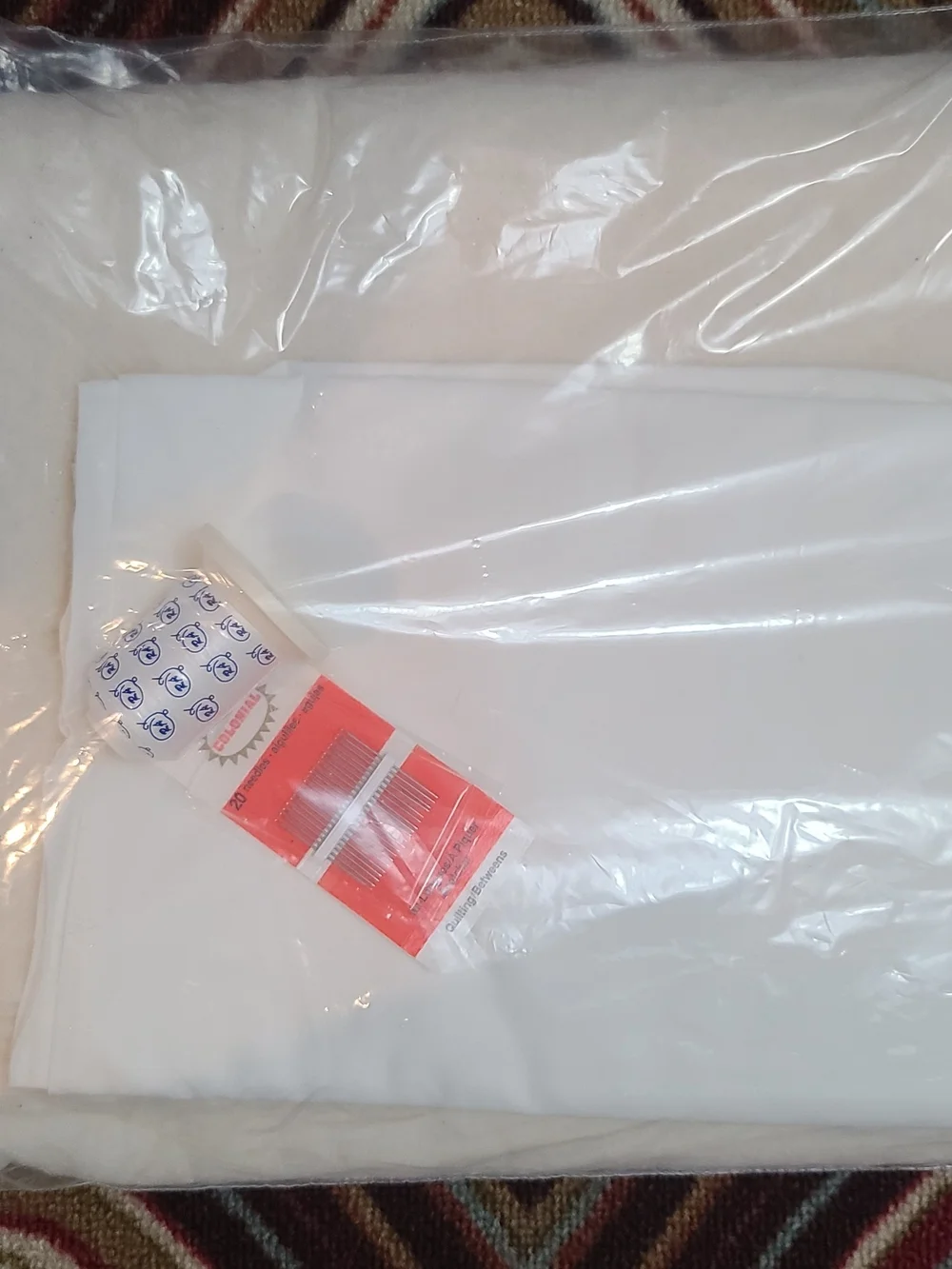 Quilting  Finishing kit with Cream Batting, White Backing Fabric, Thread Needles